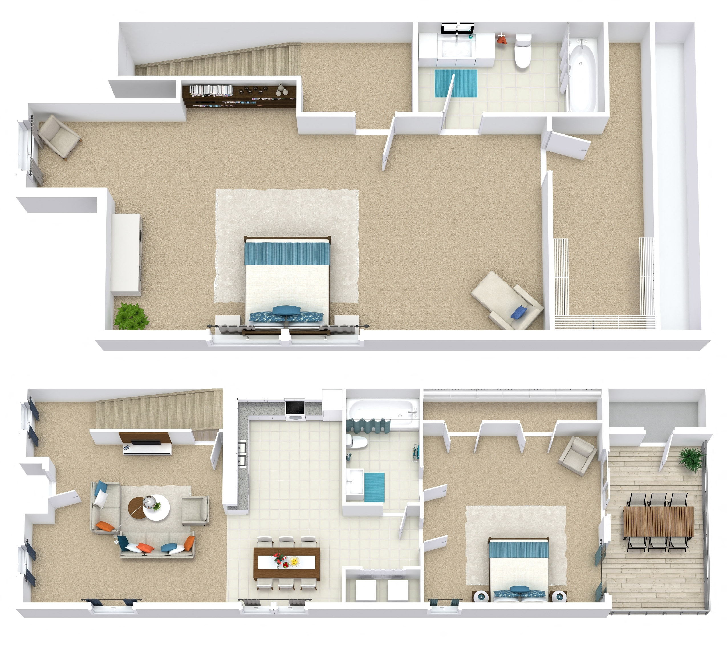 Floor plan for 2 beds, 2 baths, 1025 sqft